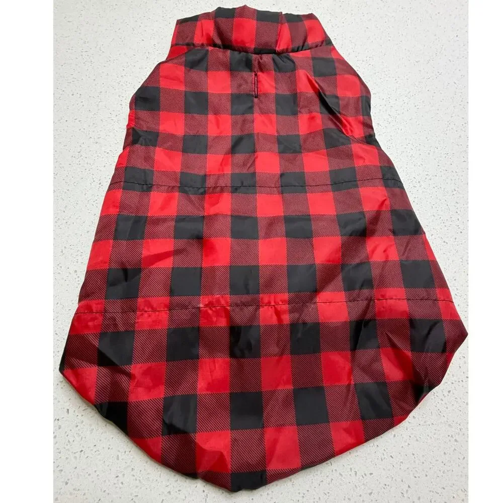 Pet Jacket Size Large Lightweight Red Black Checkered Dog Coat